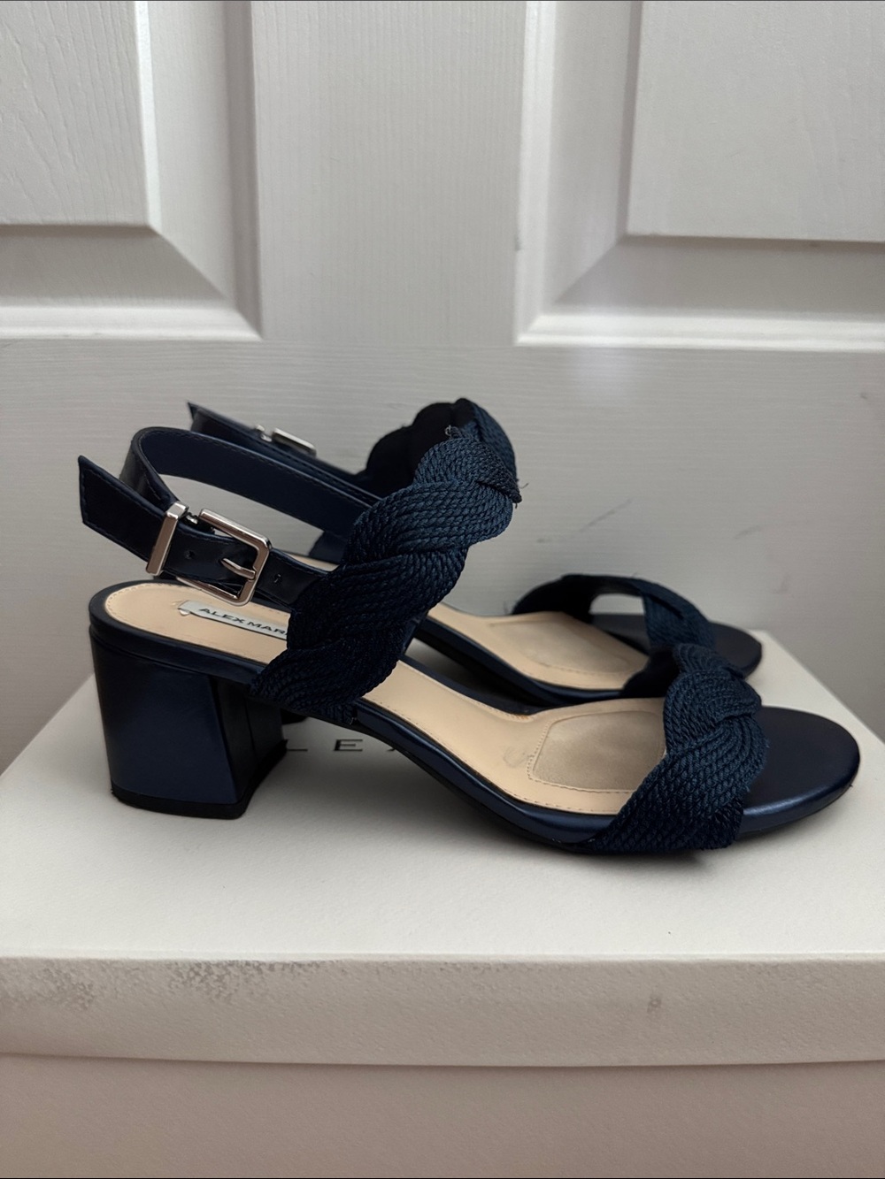 Alex Marie Navy Braided Slingback Heeled Sandals - Picture 3 of 4